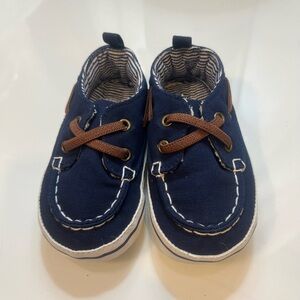🗽Carter's Navy Moccasins with Brown Laces. Sailor Style. 9-12 Months